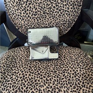 Bandolier Croc Pewter & Black Zip Pouch & iPhone 15 Pro Max Case.